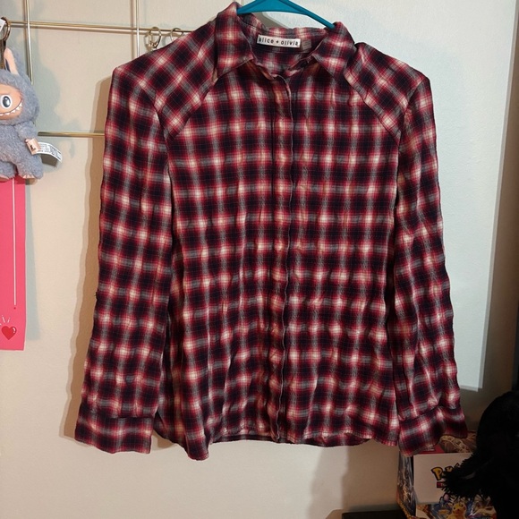 Alice + Olivia Glenna Plaid Roll Cuff Shirt Size XS - Picture 4 of 6